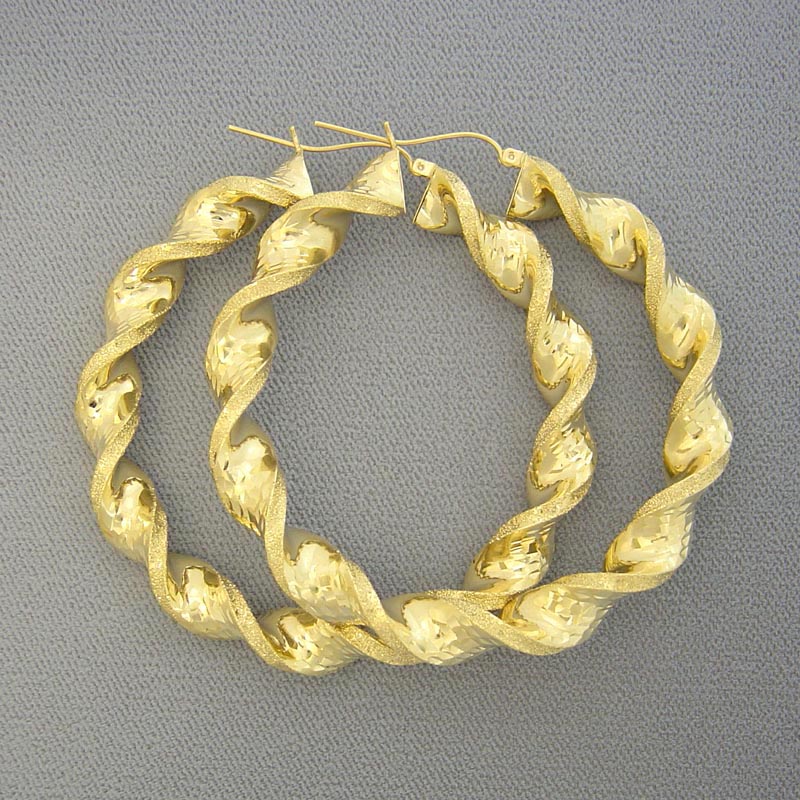 10K yellow gold 8mm thick twisted hoop earrings with 2.38 inch diameter