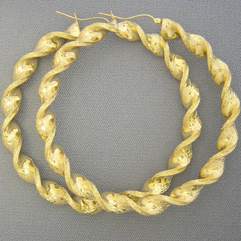 3-inch 10k yellow gold 8mm thick twisted round hoop earrings with clip closure