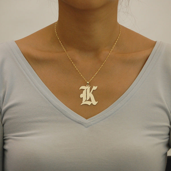 10k or 14k Solid Gold Old English Initial Pendant Charm Fine