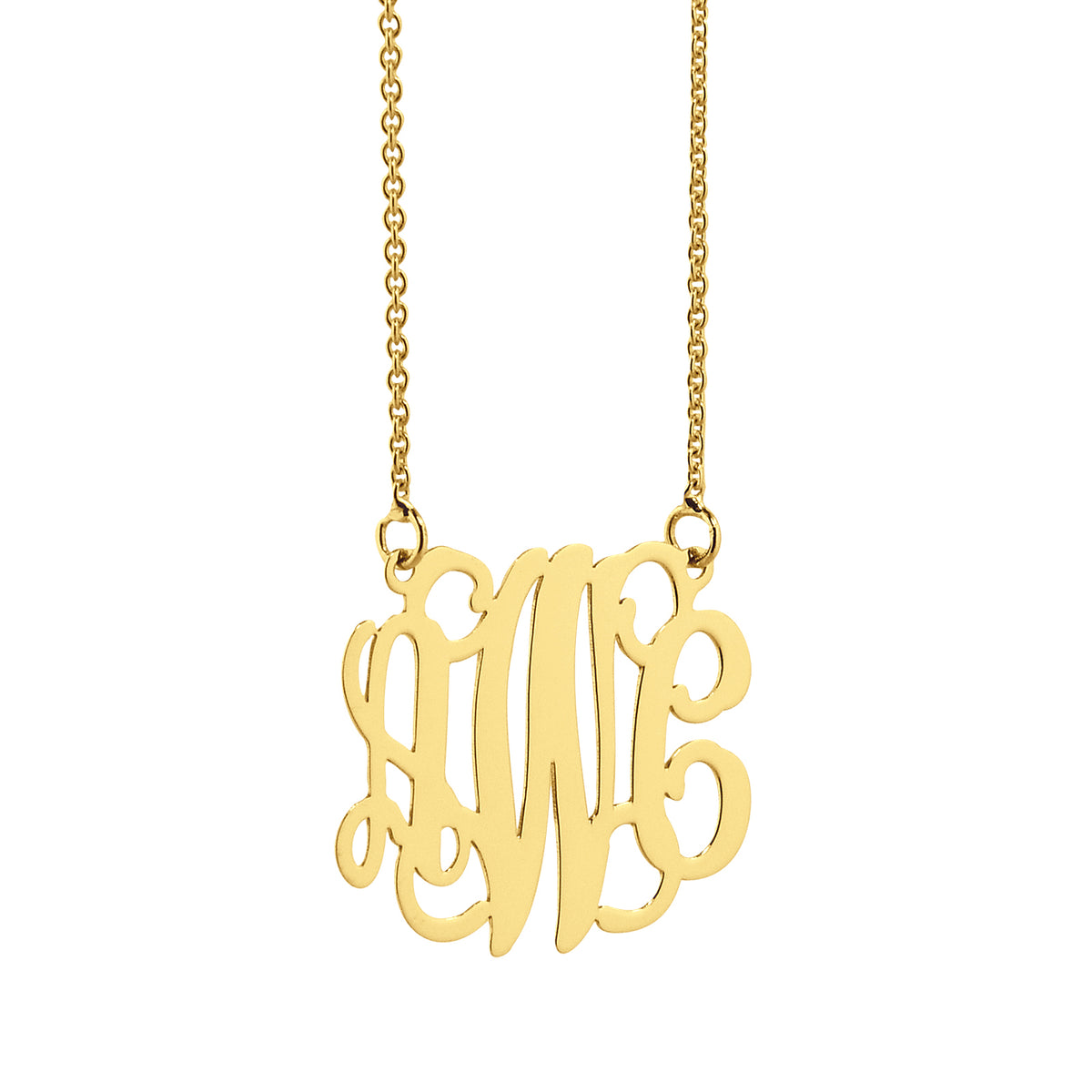 Small Solid Gold 3 Initials Monogram Necklace .75 inch wide Personalized Fine Jewelry