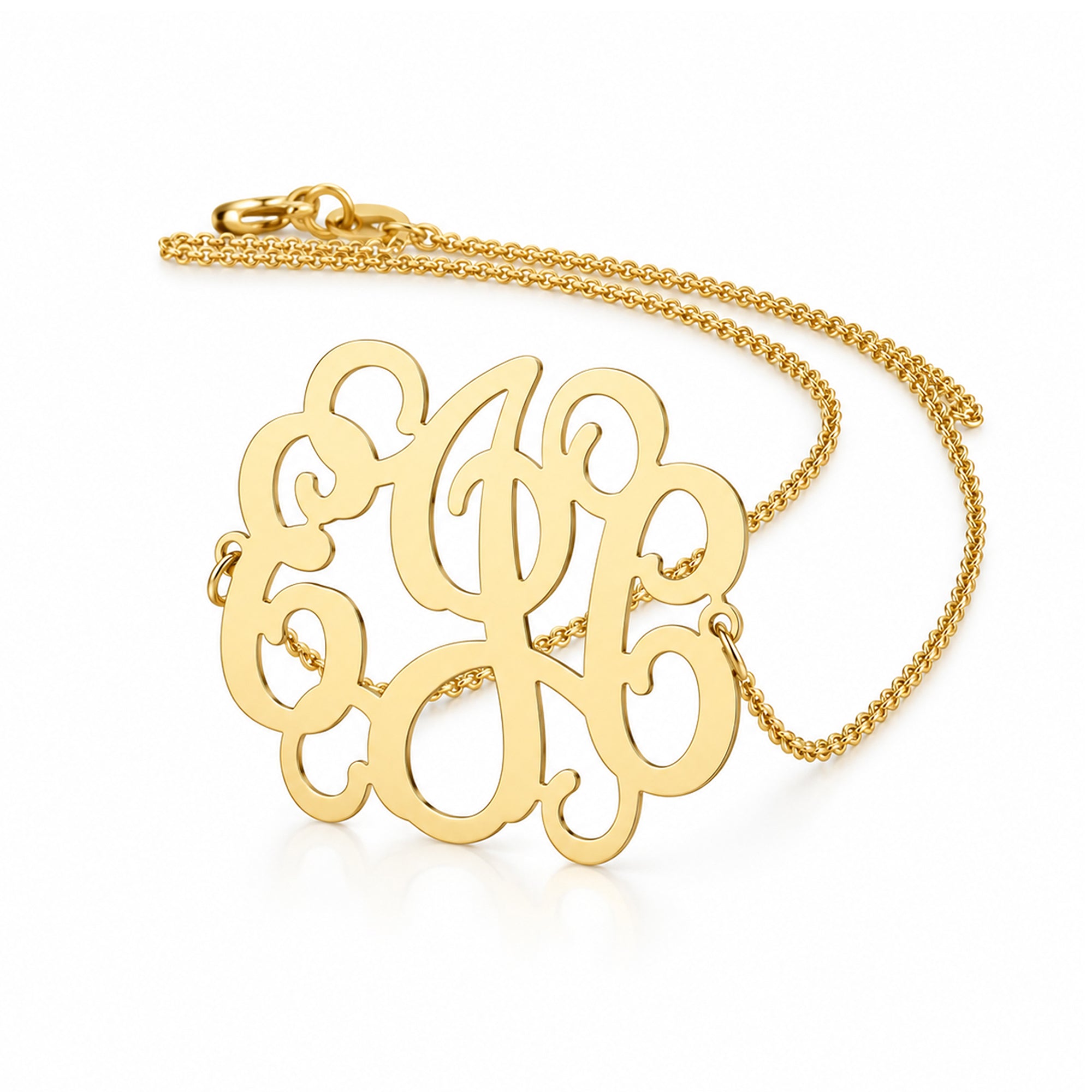 Solid 10K & 14K Gold 3-Initial Sideway Monogram Necklace (1 Inch)
