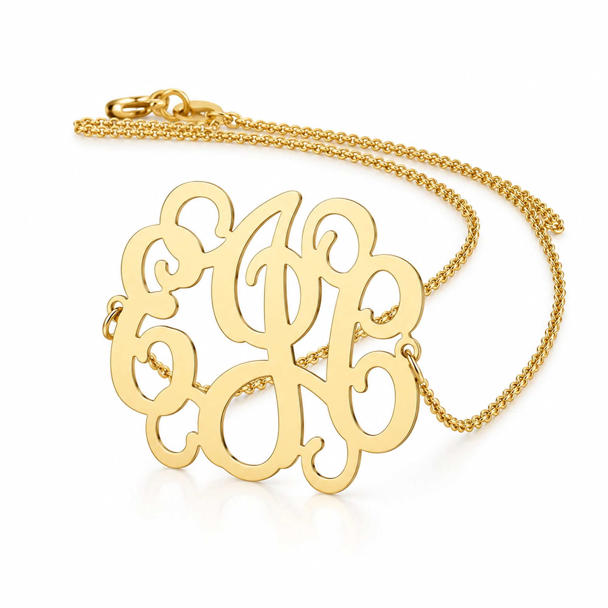 Solid 10K & 14K Gold 3-Initial Sideway Monogram Necklace (1 Inch)