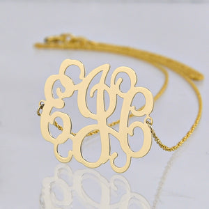 Solid 10K & 14K Gold 3-Initial Sideway Monogram Necklace (1 Inch)