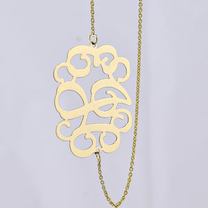 Solid 10K & 14K Gold 3-Initial Sideway Monogram Necklace (1 Inch)