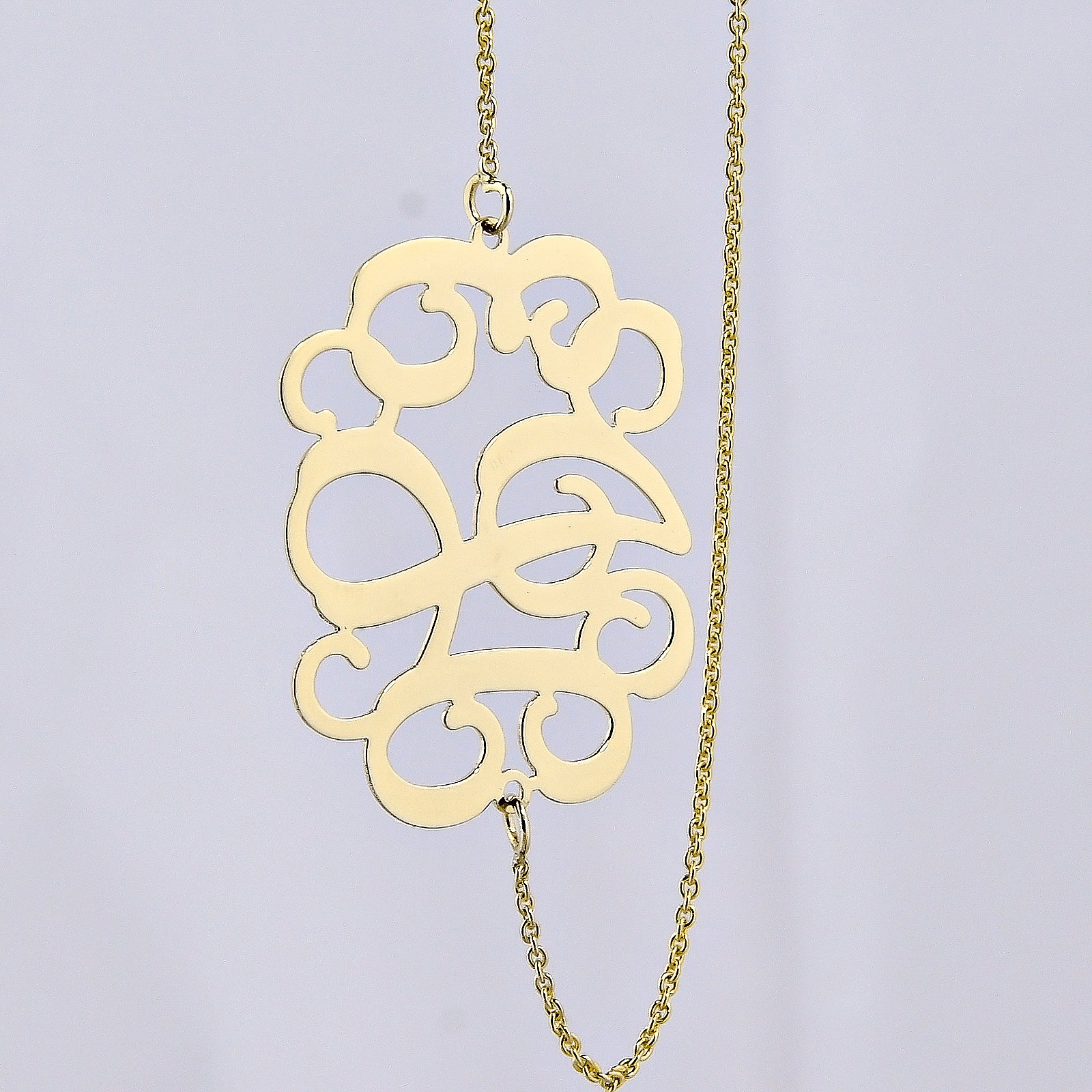 Solid 10K & 14K Gold 3-Initial Sideway Monogram Necklace (1 Inch)