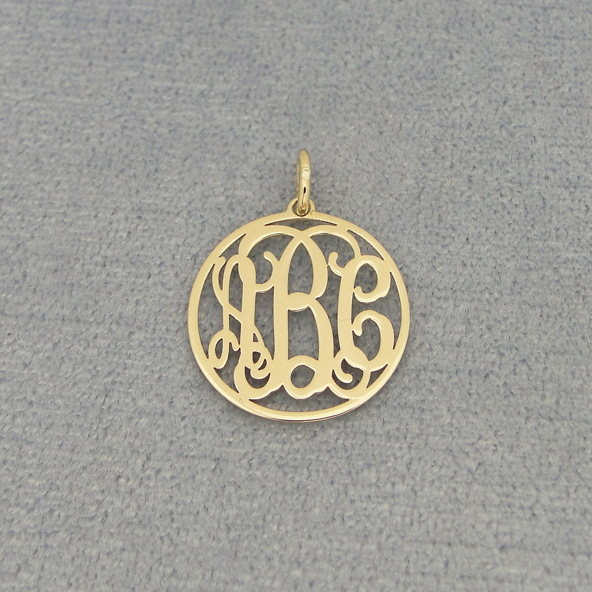 Small Solid Gold 3 Initials Circle Monogram Pendant 5-8 inch GM_40
