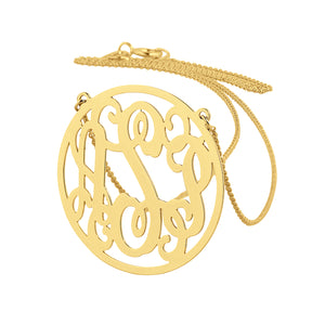 Solid 10k yellow gold 1 inch circle monogram necklace with 3 customized initials