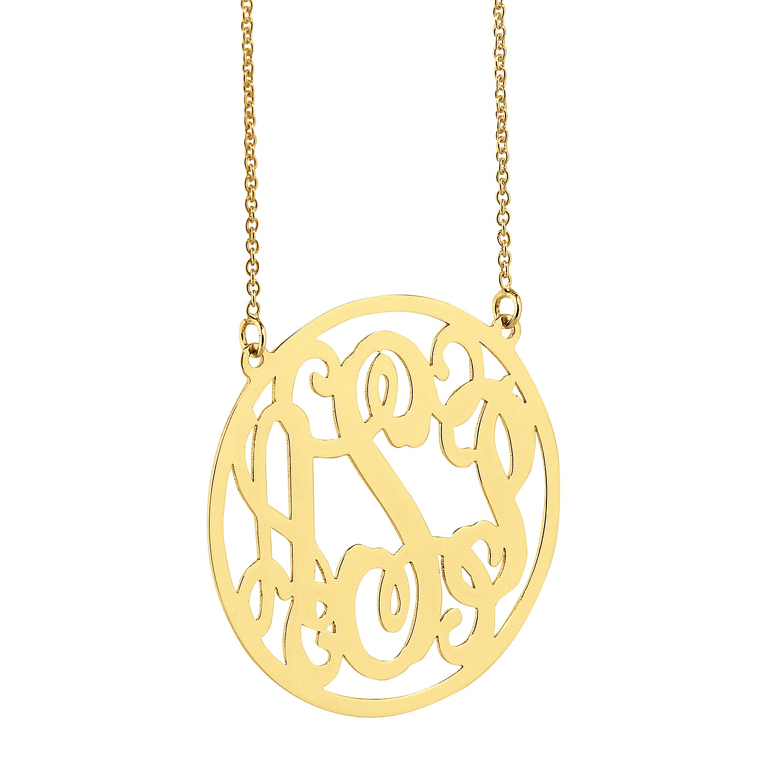 precision laser cut solid 14k gold personalized circle monogram pendant