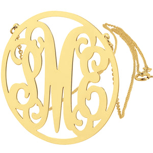 1.5 inch large 14k yellow gold 3 initial circle monogram necklace