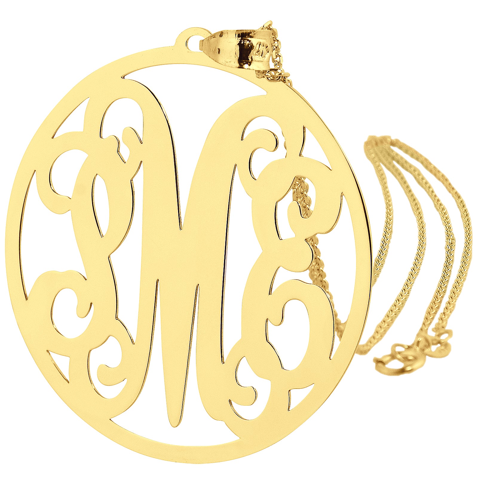 14k yellow gold 1.5 inch circle monogram pendant charm with three initials