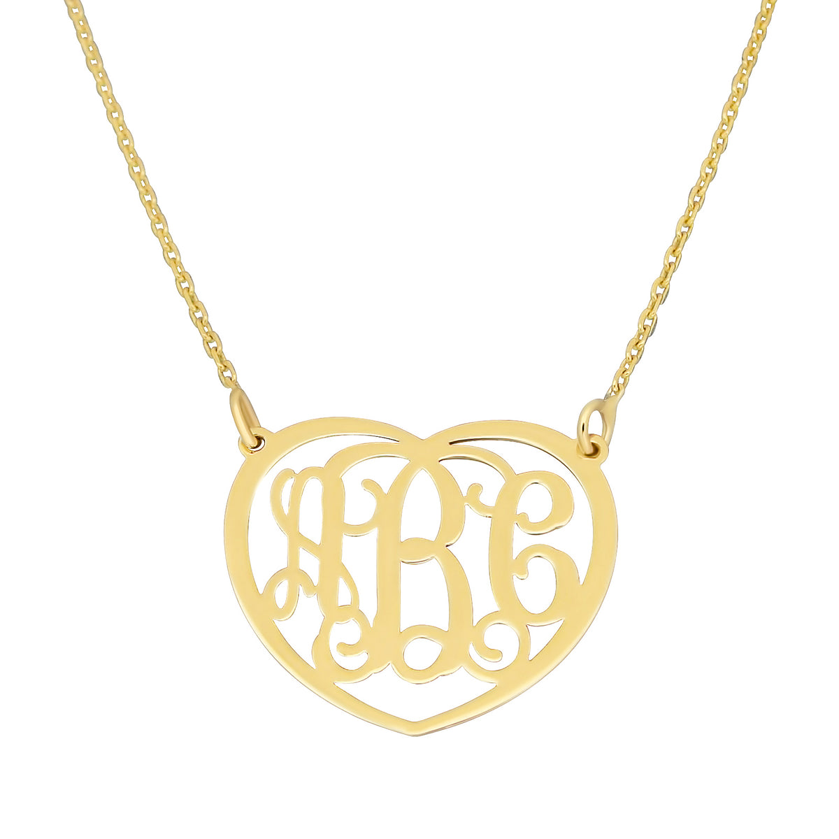 Small 10k or 14k Solid Gold 3 Initials Heart Monogram Necklace Charm 0.75 Inch Wide GM51C