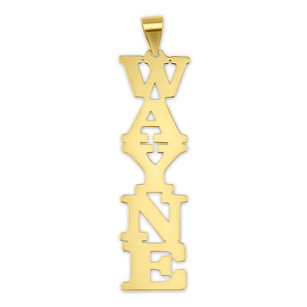 10k or 14k Gold Personalized Vertical Block Font Nameplate Pendant