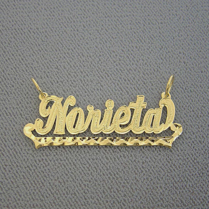 10k or 14k Solid Gold Name Pendant Out lined Cursive Bold 1.6 Inches Diamond Cuts.