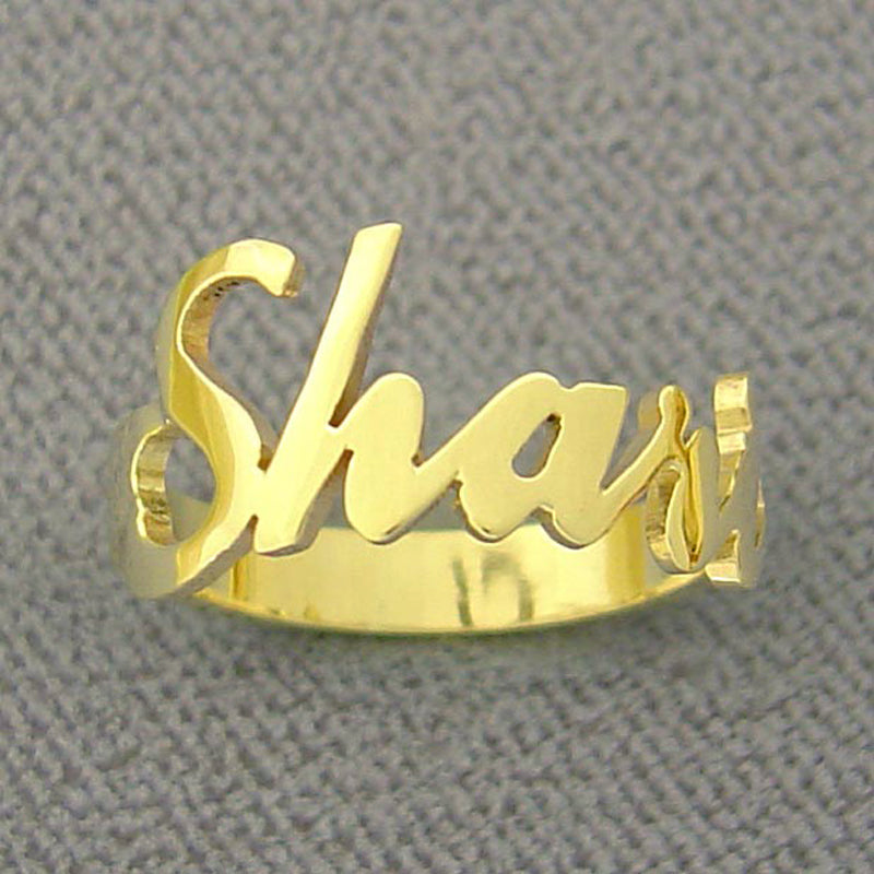 Personalized solid 10k or 14k gold script font name ring by Soul Jewelry