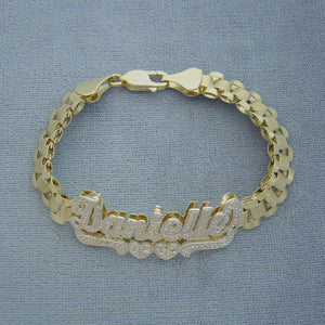 10K Solid Gold 8.0 mm Presidential Watch Band Style Link Personalized 3D Iced Out Nameplate Bracelet Anklet