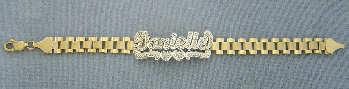 10K Solid Gold 8.0 mm Presidential Watch Band Style Link Personalized 3D Iced Out Nameplate Bracelet Anklet