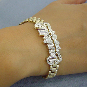 10K Solid Gold 8.0 mm Presidential Watch Band Style Link Personalized 3D Iced Out Nameplate Bracelet Anklet