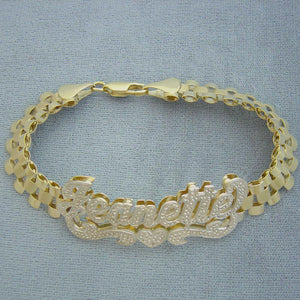 Personalized 3D Iced Out Nameplate 10K Solid Gold 10.0 mm Presidential Watch Band Style Link Bracelet Anklet
