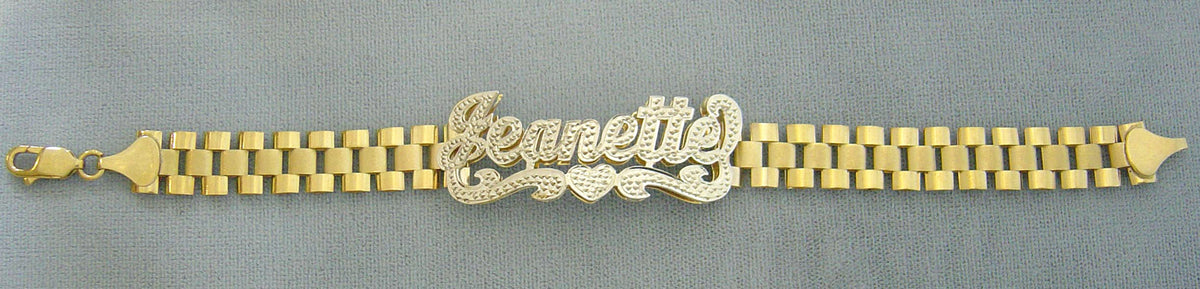 Personalized 3D Iced Out Nameplate 10K Solid Gold 10.0 mm Presidential Watch Band Style Link Bracelet Anklet