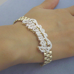 Personalized 3D Iced Out Nameplate 10K Solid Gold 10.0 mm Presidential Watch Band Style Link Bracelet Anklet