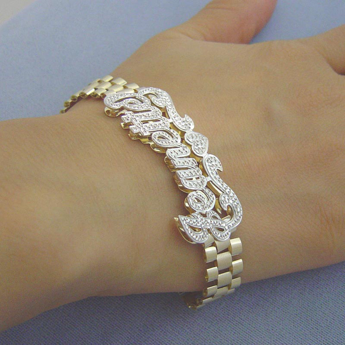 Personalized 3D Iced Out Nameplate 10K Solid Gold 10.0 mm Presidential Watch Band Style Link Bracelet Anklet