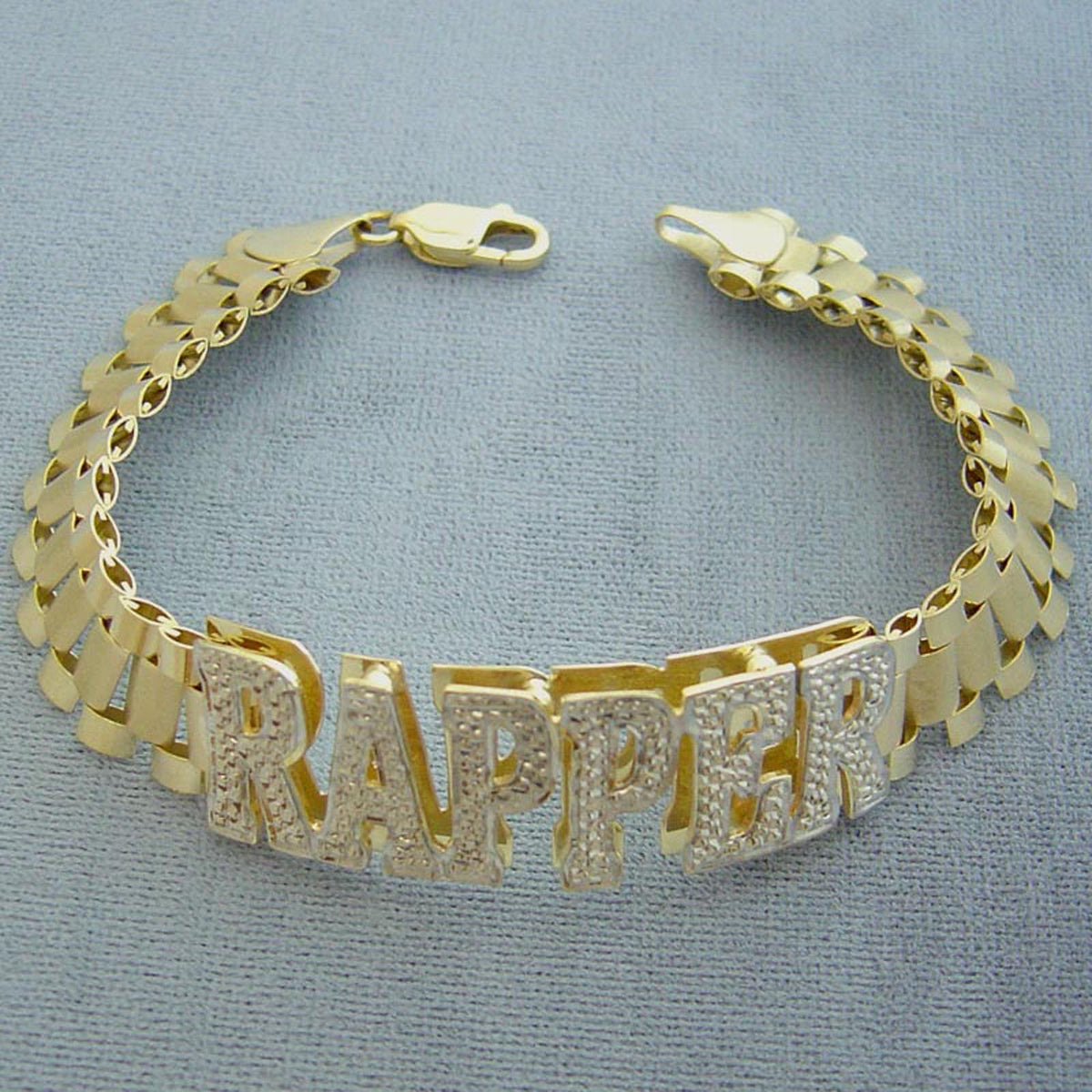 10K Solid Gold 12.0 mm Presidential Watch Band Style Link Personalized 3D Nameplate Men's Bracelet Anklet