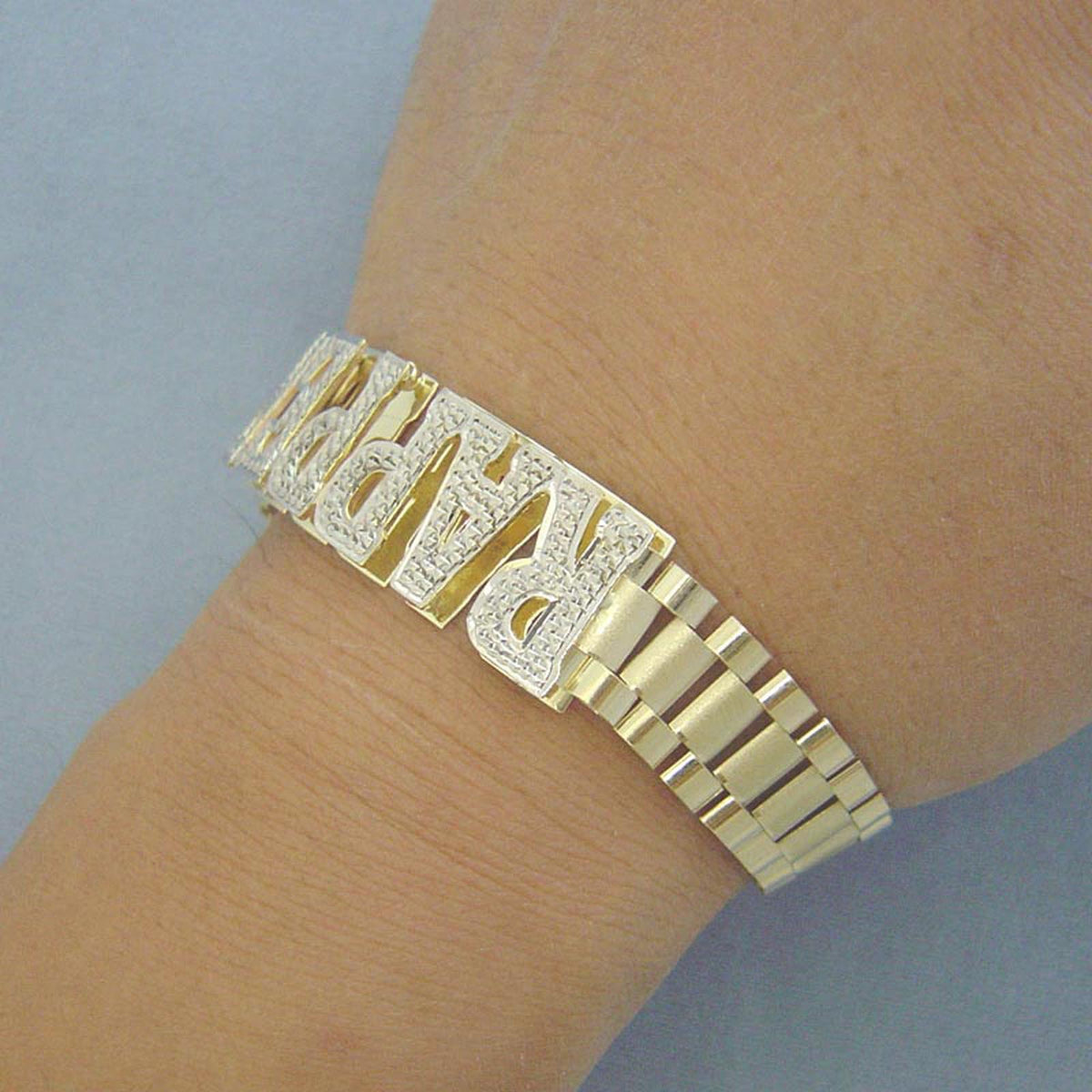 10K Solid Gold 12.0 mm Presidential Watch Band Style Link Personalized 3D Nameplate Men's Bracelet Anklet