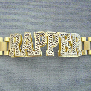 10K Solid Gold 12.0 mm Presidential Watch Band Style Link Personalized 3D Nameplate Men's Bracelet Anklet