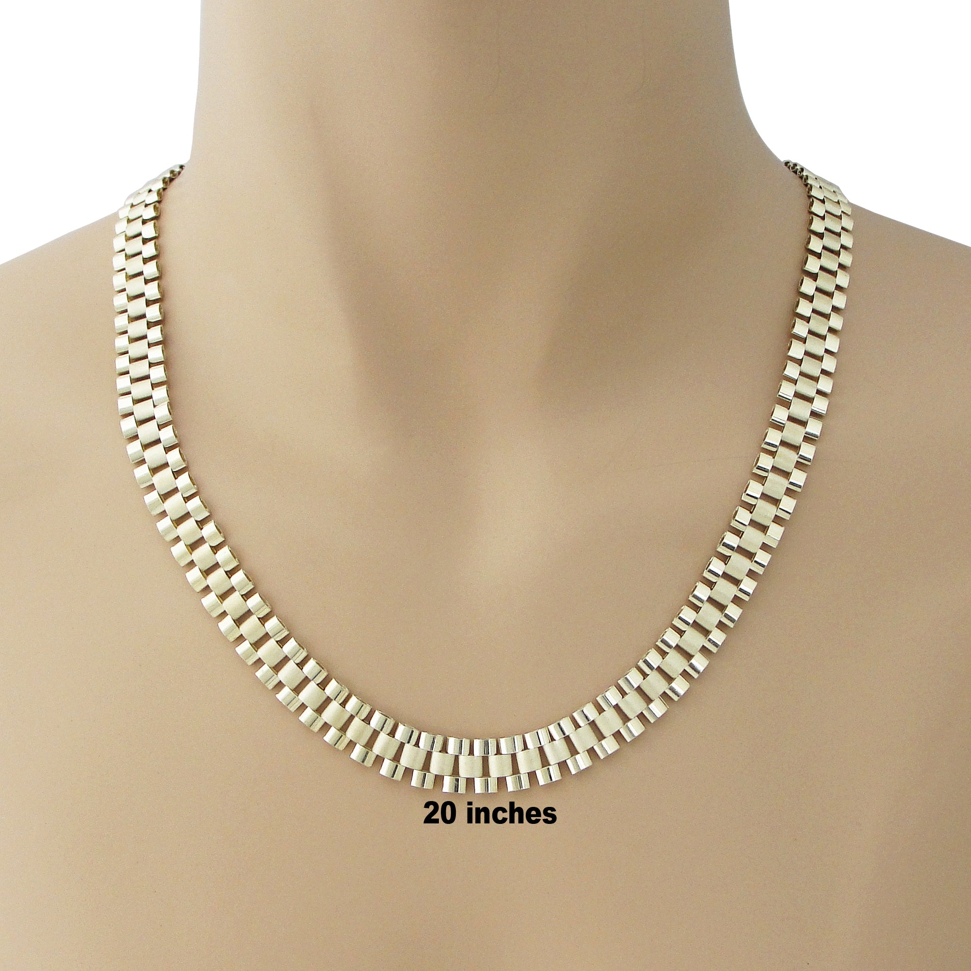 10mm 10K yellow gold presidential watch band style chain worn on neck