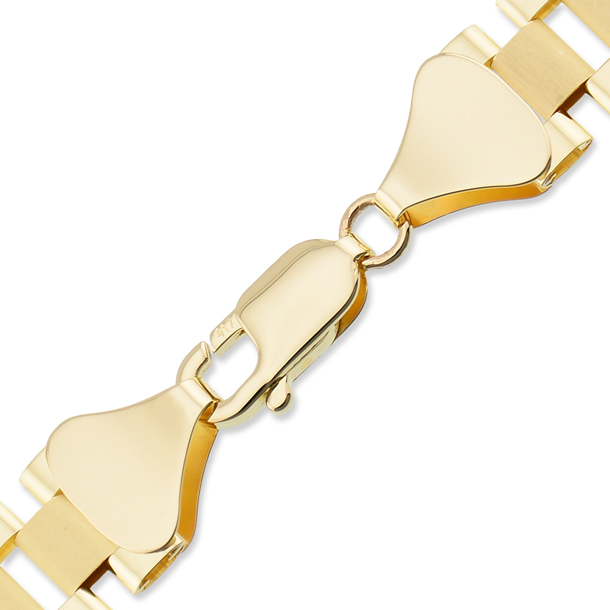 Secure lobster claw clasp on 10K yellow gold presidential watch band chain