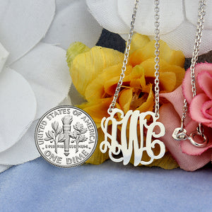 Dainty sterling silver monogram necklace compare with Dime