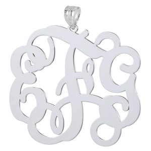 Custom 2 1/8 inch sterling silver 3-initial laser-cut monogram pendant charm