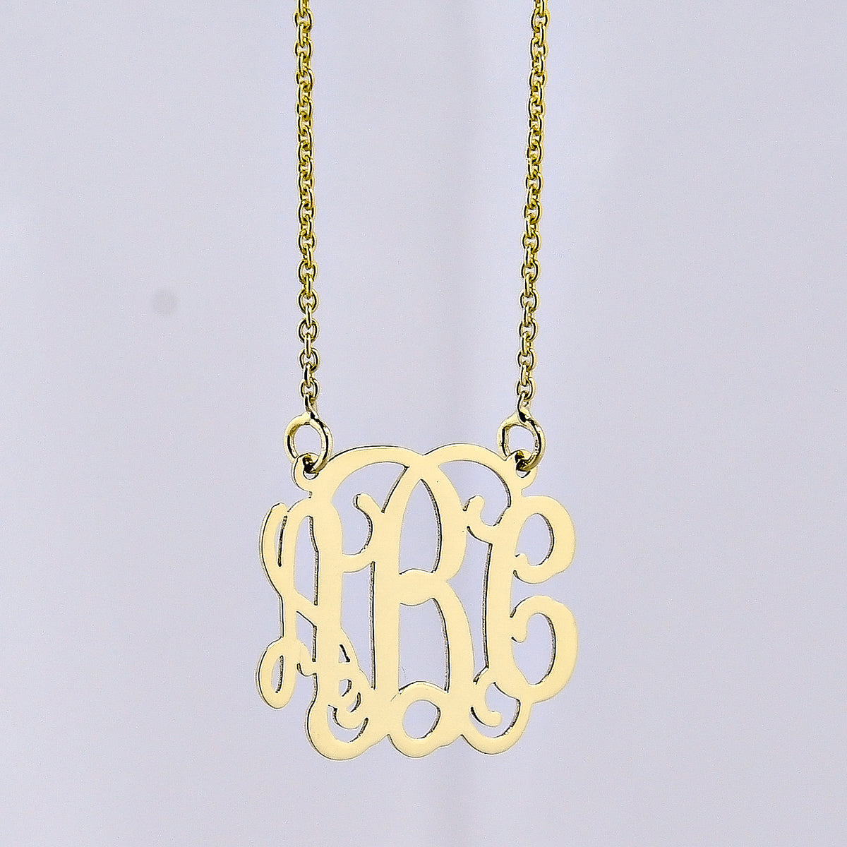 Custom 3-initial monogram pendant necklace in yellow solid gold