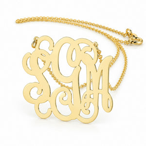Custom 10k or 14k solid gold 3 initial monogram necklace with chain