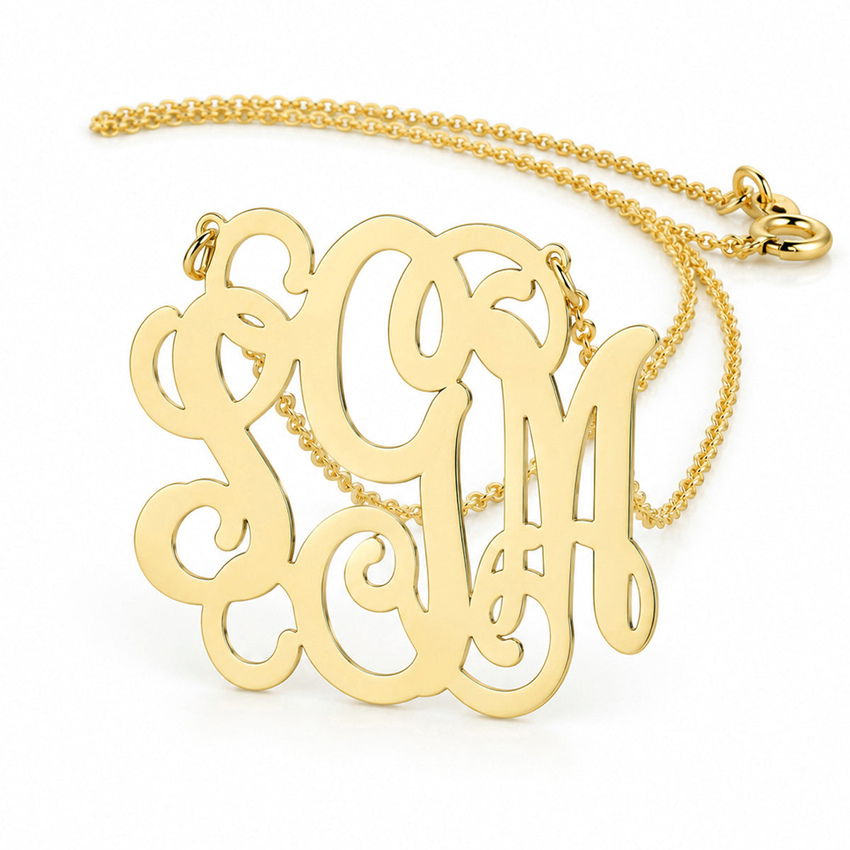Custom 10k or 14k solid gold 3 initial monogram necklace with chain