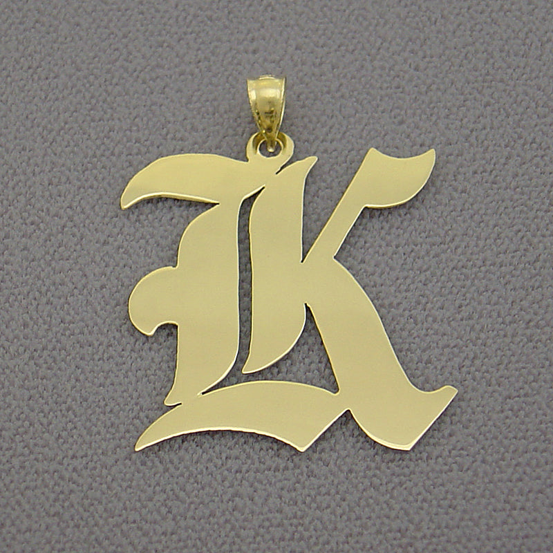 10k solid yellow gold Old English initial K pendant charm high polish finish