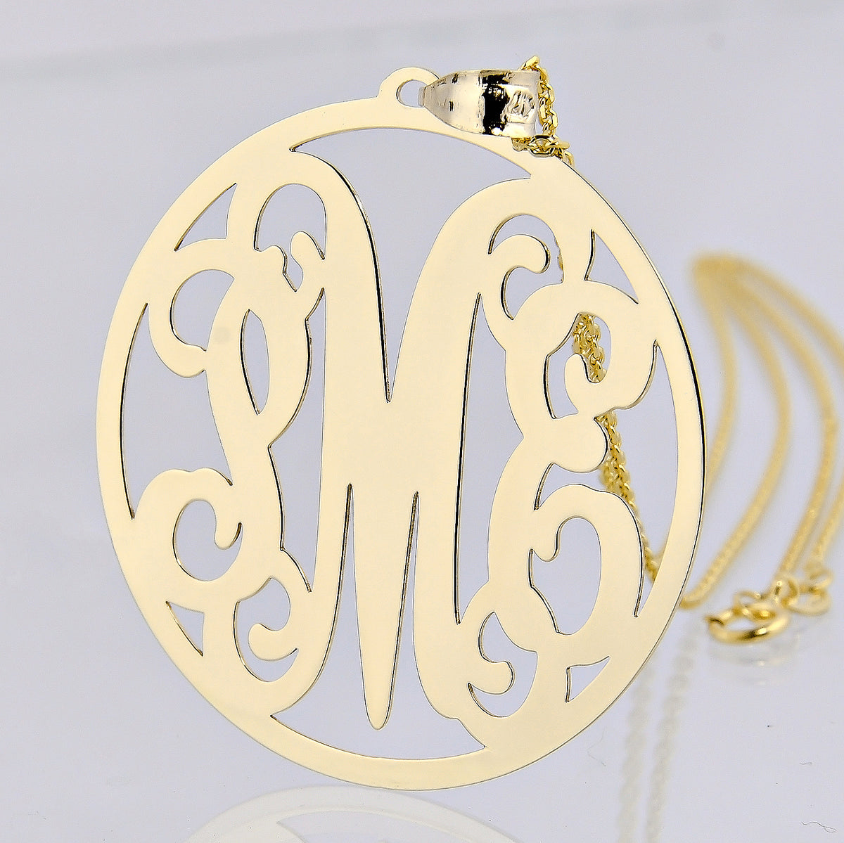 Handcrafted Los Angeles solid gold monogram pendant necklace for a personalized jewelry gift