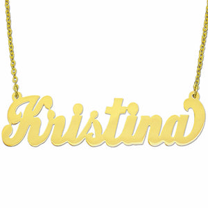 Large 10k yellow gold custom script name necklace spelling Kristina