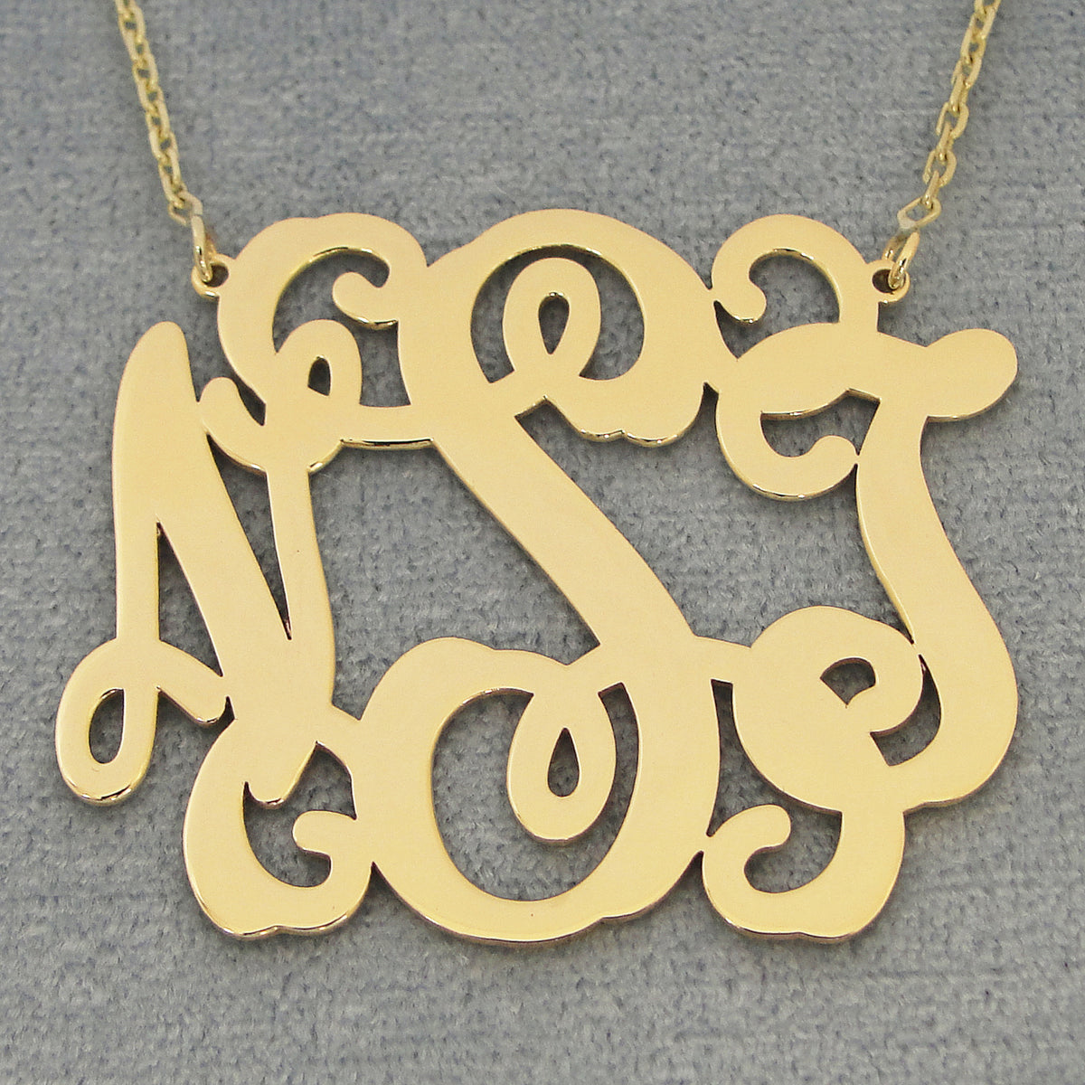 Personalized solid gold three-initial monogram necklace gift