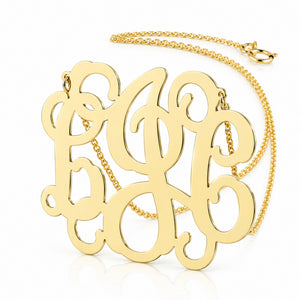 Custom solid gold three-initial monogram necklace