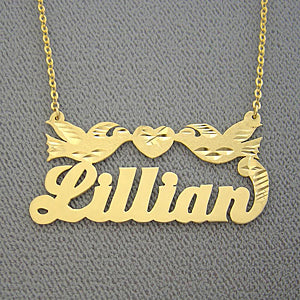 Personalized Gold Name Necklace with Two Birds Design NN19