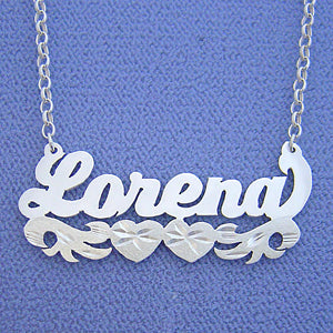 Silver Personalized Name with Hearts Design Necklace SN46