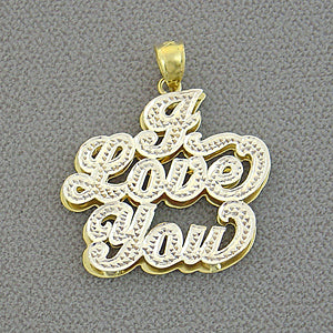 &#39;Gold I Love You&#39;&#39; Double Plate Diamond Pendant Necklace NP43&#39;&#39;&#39;