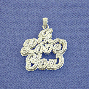 'Silver I Love You'' Double Plate Pendant Necklace SP43'''