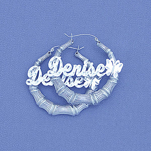 'Sterling Silver Round butterfly Name Bamboo Earrings 1 11-16 SB37'''