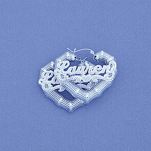'Silver Iced Name Heart Doorknocker Bamboo Earrings 1 3-8 SB66'''