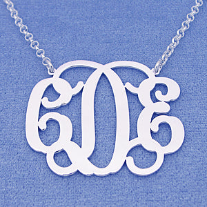 Sterling Silver 3 Initials Monogram Necklace 1 1-2 Inch SM_33C