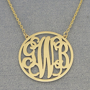 Solid Gold 3 Initials Circle Monogram Necklace 1 Inch Diameter GM42C