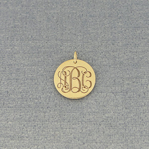 &#39;Gold Engraved 3 Initials Monogram 1-2 Disc Charm Pendant GC_06&#39;&#39;&#39;