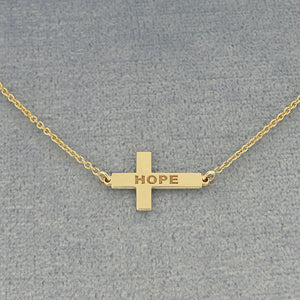 10kt-14kt Solid Gold Name Engraved Sideway Cross Charm Necklace GC_11